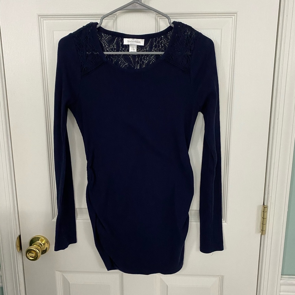 Navy Motherhood Maternity top with lace detail